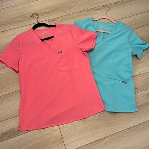 Set of 2 FIGS Scrub Tops in Neon